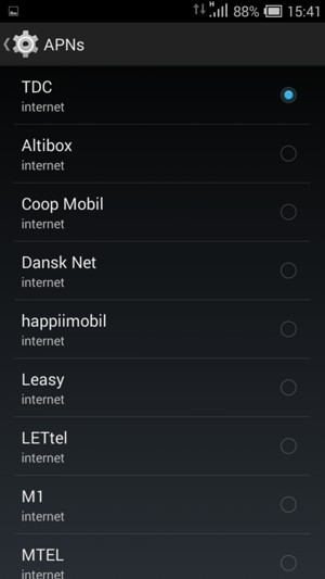 Select the Internet access point
