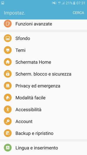 Torna al menu Impostaz. e seleziona Account