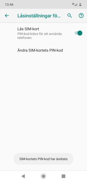 Din PIN-kod för SIM-kort har bytts