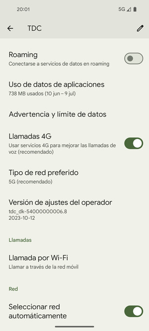 Desplácese y seleccione Tipo de red preferido