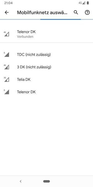 Wählen Sie einen Netzbetreiber von der Liste