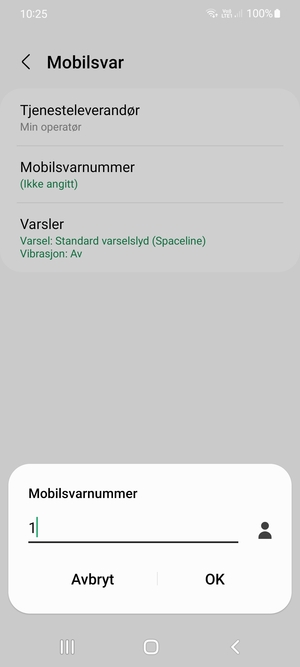 Skriv inn Mobilsvarnummer og velg OK