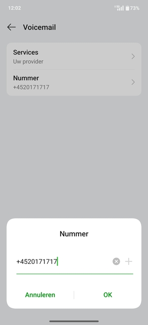 Voer het Voicemailnummer in en selecteer OK