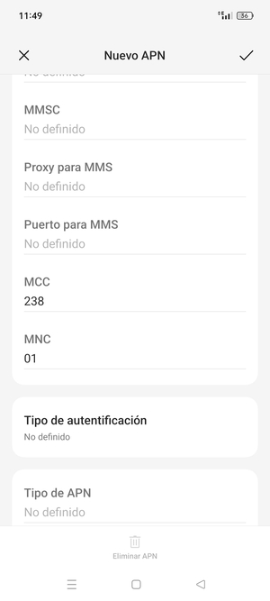 Desplácese hacia abajo e introduzca la información de Internet