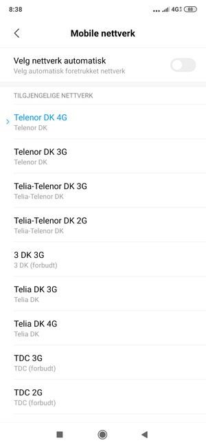 Velg en nettverksoperatør fra listen