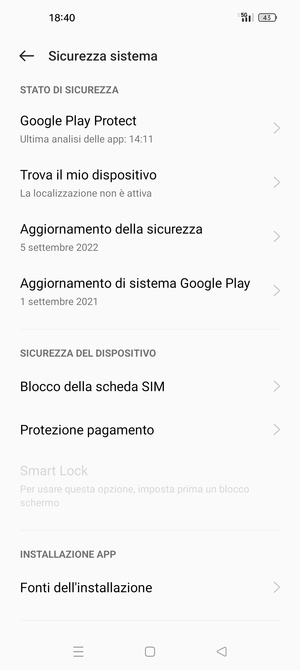 Seleziona  Blocco della scheda SIM