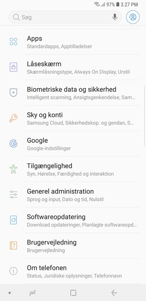 Scroll til og vælg Biometriske data og sikkerhed