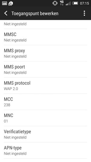 Scroll naar beneden en voer mms-gegevens in