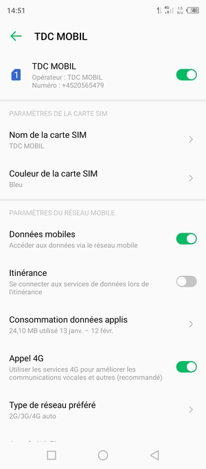 Sélectionnez Type de réseau préféré