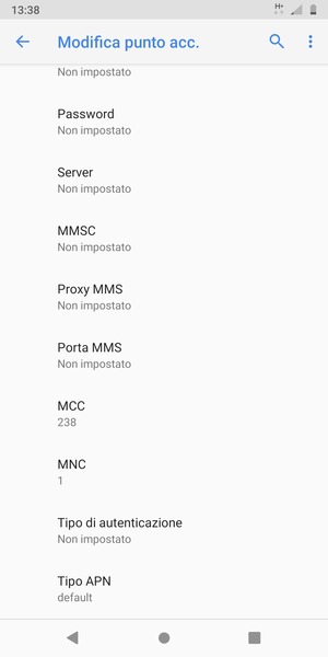 Scorri verso il basso e inserisci le informazioni degli MMS