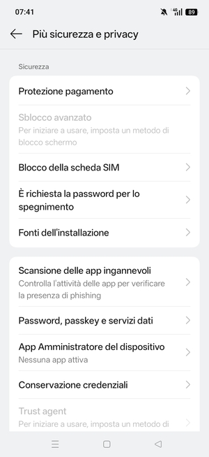 Scorri e seleziona  Blocco della scheda SIM