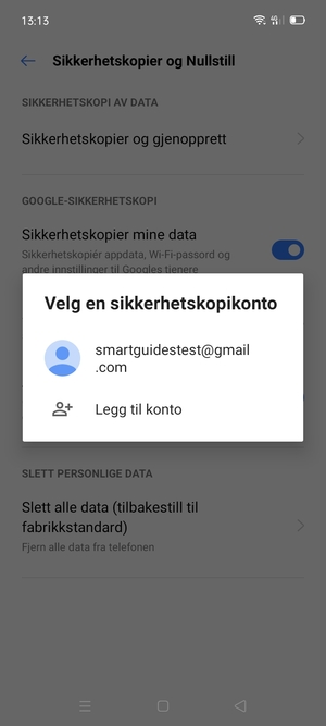 Velg sikkerhetskopi-kontoen din