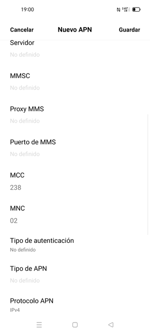 Desplácese hacia abajo e introduzca la información de Internet