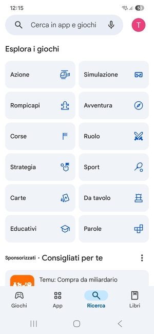 Seleziona la barra di ricerca