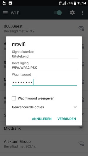 Voer het WiFi-wachtwoord in en selecteer VERBINDEN
