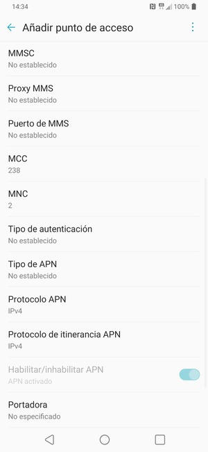 Desplácese hacia abajo e introduzca la información MMS