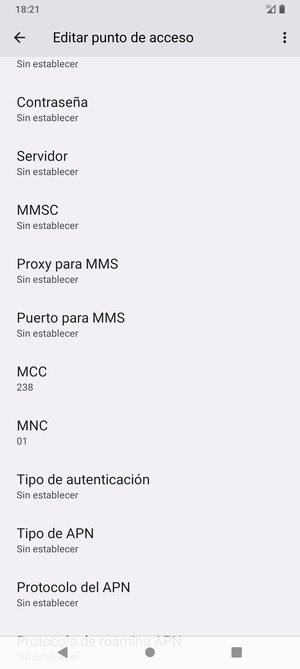 Desplácese hacia abajo e introduzca la información MMS