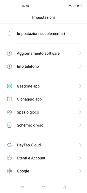 Scorri e seleziona Impostazioni supplementari