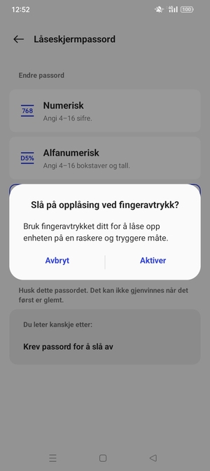 Velg ønsket alternativ
