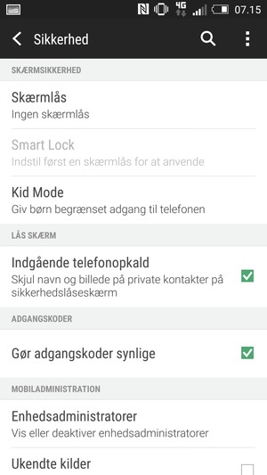 Vælg Skærmlås