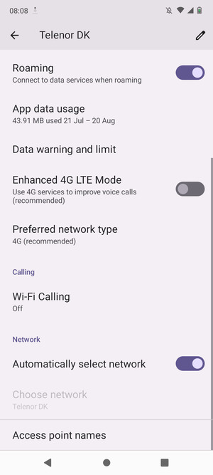 Turn Roaming on or off