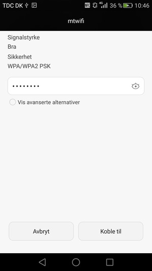 Skriv inn Wi-Fi-passord og velg Koble til