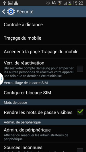 Sélectionnez Configurer blocage SIM