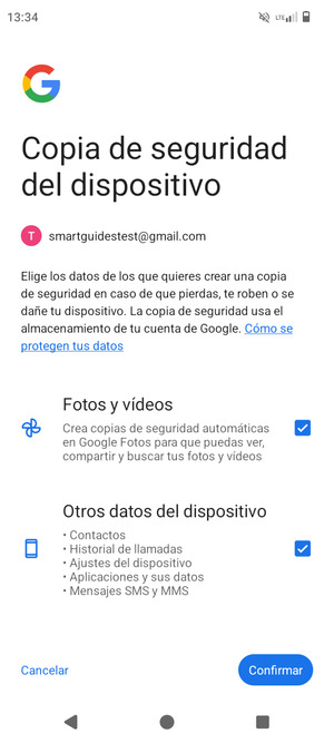 Seleccione la opciones deseada y seleccione Confirmar