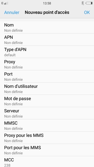 Saisissez les informations Internet