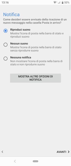 Seleziona la tua opzione preferita e poi AVANTI