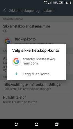 Velg sikkerhetskopi-kontoen din