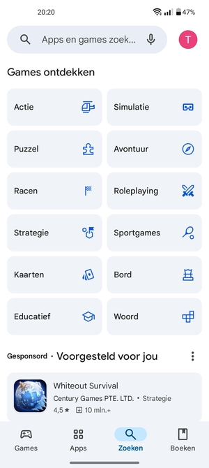Selecteer de zoekbalk
