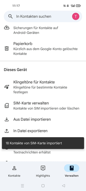 Ihre Kontakte werden in Ihrem Google Konto gespeichert und auf Ihrem Handy gespeichert, wenn Google das nächste Mal synchronisiert wird.