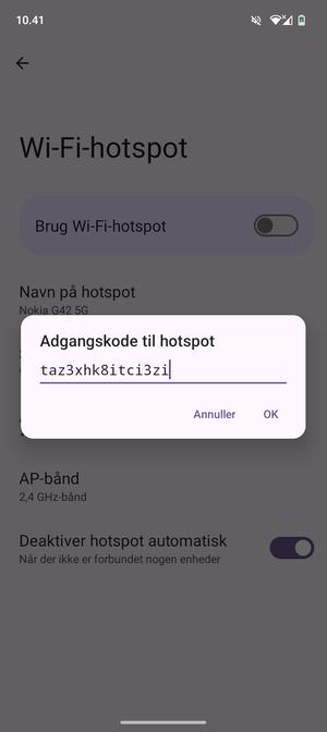 Indtast en Wi-Fi-hotspot adgangskode på minimum 8 tegn og vælg OK