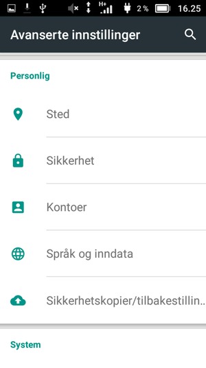 Bla til og velg Sikkerhet