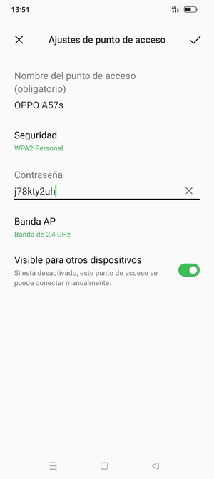 Introduzca una contraseña de punto de acceso Wi-Fi de al menos 8 caracteres y seleccione Aceptar
