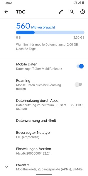 Um das Netzwerk zu wechseln, falls Probleme auftreten, scrollen Sie und wählen Sie Erweitert