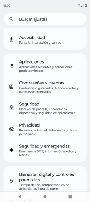 Desplácese y seleccione Seguridad