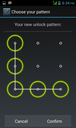 Draw the unlock pattern again and select Confirm