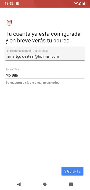 Déle a su cuenta un nombre y escriba su nombre. Seleccione SIGUIENTE