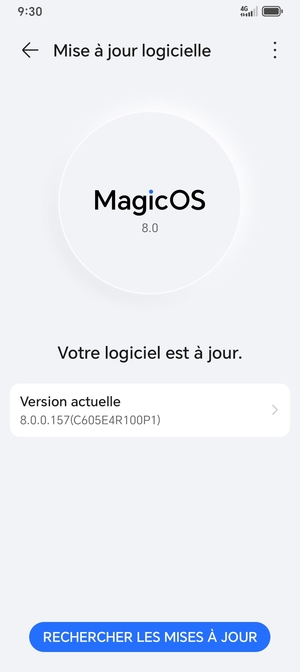 Si votre téléphone est à jour, vous verrez l'écran suivant