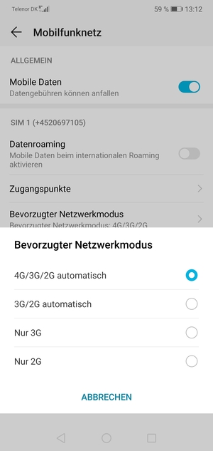 Wählen Sie die gewünschte Option