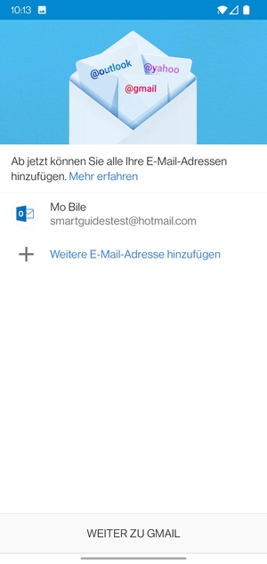 Wählen Sie WEITER ZU GMAIL