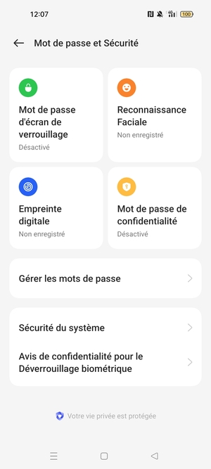Sélectionnez Sécurité du système