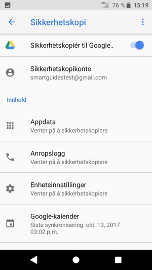 Velg Sikkerhetskopikonto