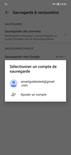 Sélectionnez votre compte de sauvegarde