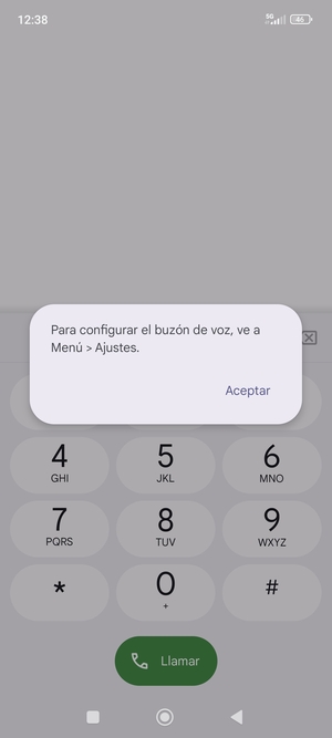 Si el correo de voz no está configurado, seleccione Aceptar
