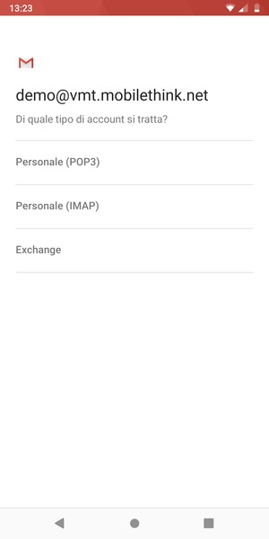Seleziona Personale (POP3) o Personale (IMAP)