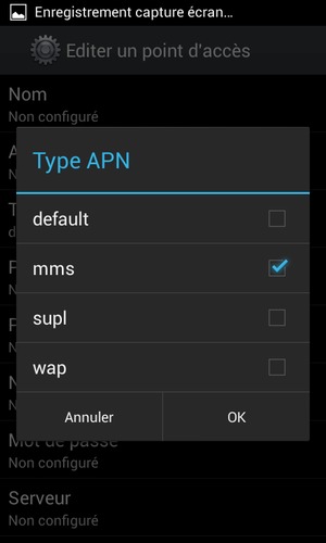 Cochez la case mms et sélectionnez OK