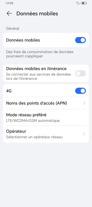 Sélectionnez Noms des points d'accés (APN)